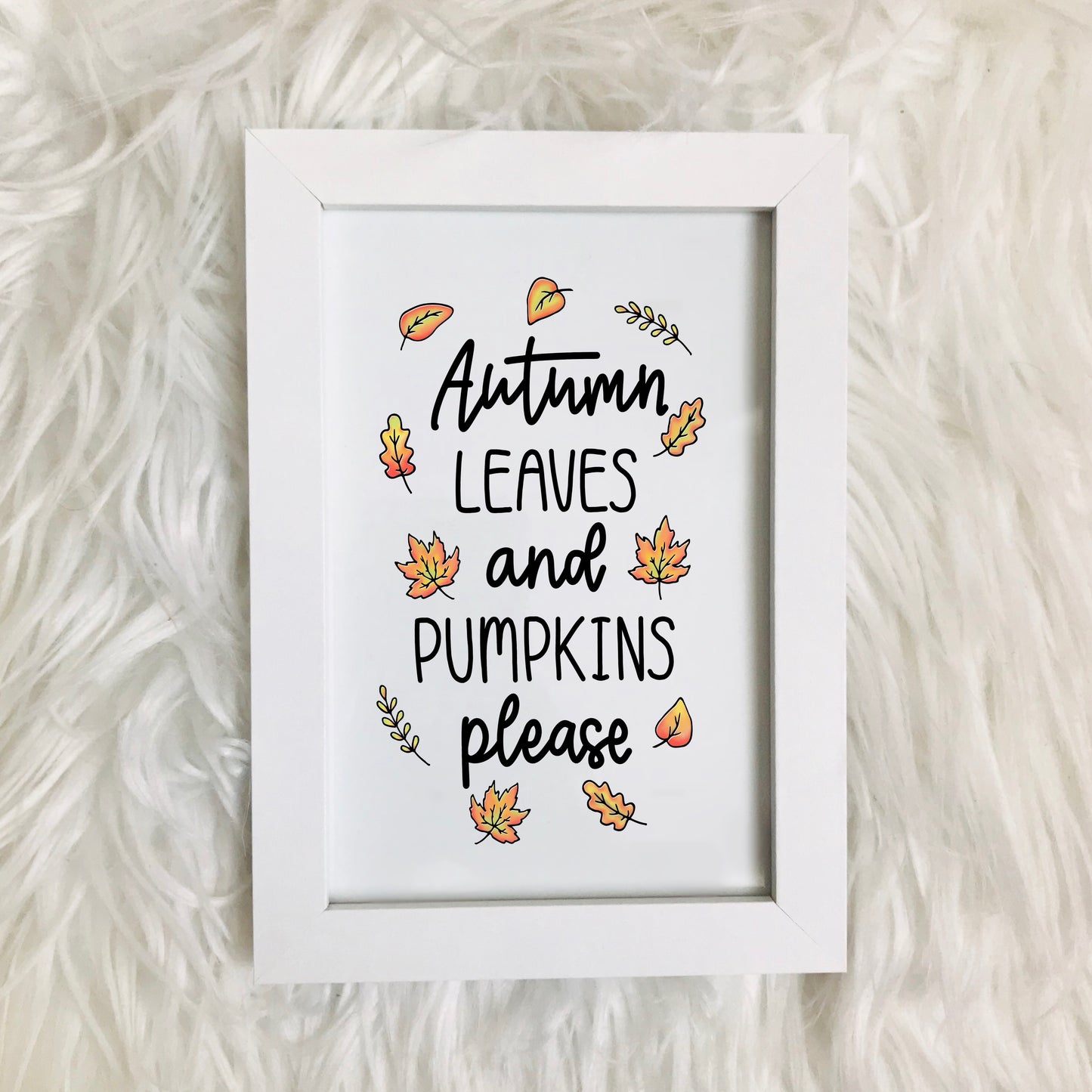 Autumn leaves and pumpkins print