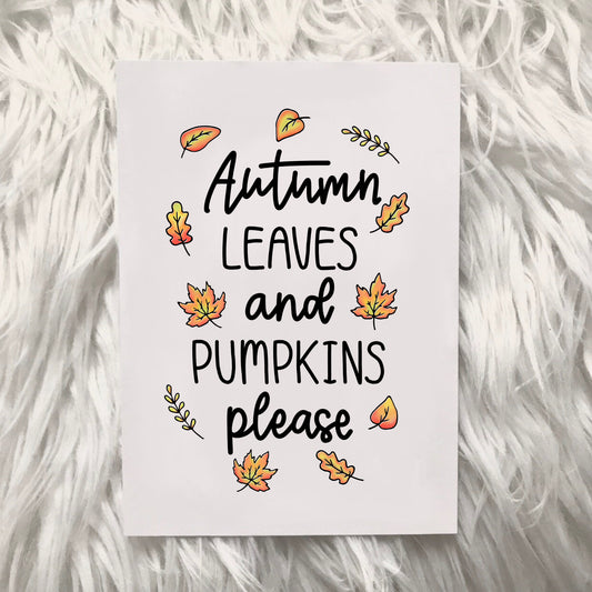 Autumn leaves and pumpkins print
