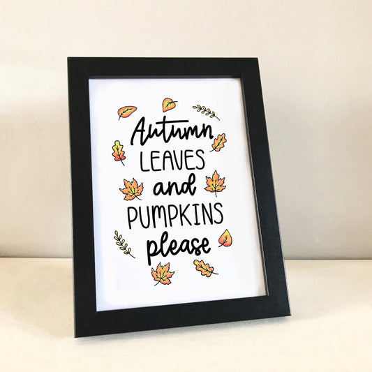 Estampado de hojas y calabazas de otoño.